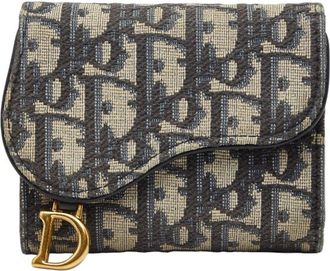 Dior Beige Navy Canvas Leather Wallet (Tri-Fold) (Pre-Owned)
