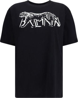 Balmain Womens Graphic Print Tshirt - Black Cotton - Size Medium