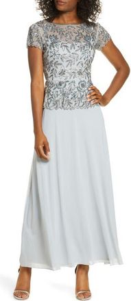 Pisarro Nights Beaded Mesh Mock Two-Piece Gown in Ice at Nordstrom, Size 4