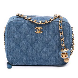 Chanel Gequilted Denim Schoudertas met Ketting