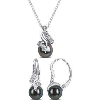Delmar Cultured Black Tahitian Pearl & Diamond Pendant Necklace & Earrings Set at Nordstrom Rack