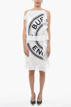 Burberry Silk Midi Dress with Logo Print and Lace Details Burberry