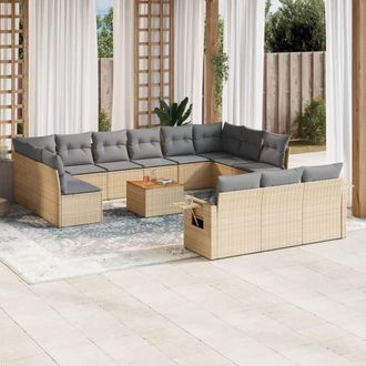 vidaXL Set Sof&aacute;s De Jard&iacute;n 14 Pzas Con Cojines Rat&aacute;n Sint&eacute;tico Beige Vidaxl
