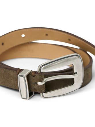 Mfpen Suede Slim Belt With Rectangular Silver Buckle