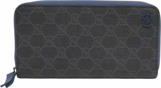 Gucci Gg Supreme Black Blue Gg Supreme Long Wallet (Bi-Fold) (Pre-Owned)