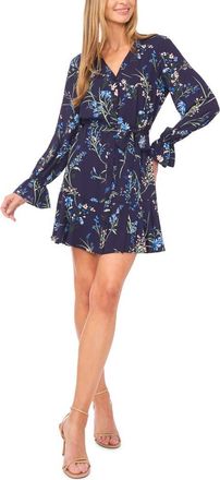 CeCe by Cynthia Steffe Floral Long Sleeve Shirtdress in Classic Navy at Nordstrom, Size Xx-Small