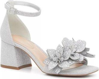 Kelly & Katie Magg Sandals Womens Silver Ankle Strap Block Heel GAL2149