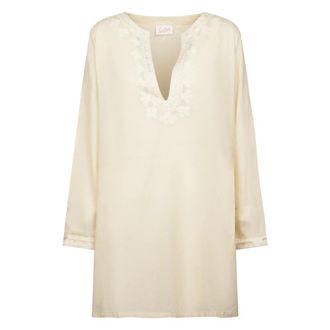 MC2 Saint Barth Short Dresses, female, Beige, Size: M Cedy Kaftano Cotton Voile