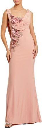 Mac Duggal Sleeveless 3D Flower Detailing Cowl Neck Gown in Peach at Nordstrom, Size 10