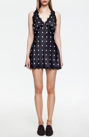 Lioness Stars Align Polka Dot Lace Trim Halter Minidress in Noir Polka at Nordstrom, Size X-Small