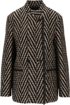 Forte_Forte Oversized Jas in Chevron Jacquard - Dames - Blazers - Veelkleurig - M - Satijn - Jassen