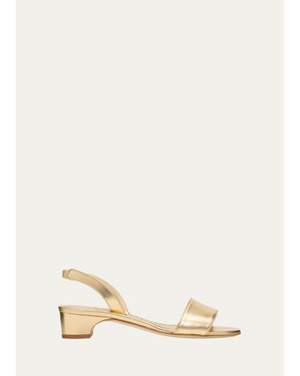 Manolo Blahnik 30mm Patobarnu Metallic Leather Slingback Sandals