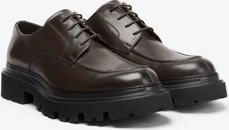 Corneliani Dark brown aged calfskin Norwegian-stitched Derby shoes