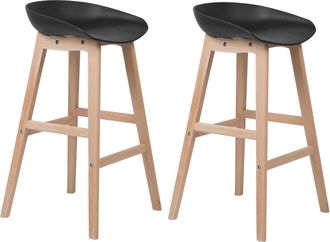 Beliani Set Di 2 Sgabelli Alti In Legno Chiaro E Plastica Nera 85 Cm Miccio