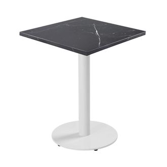 Oviala Mesa de comedor cuadrada 60 cm pie blanco y revestimiento m&aacute;rmol negro