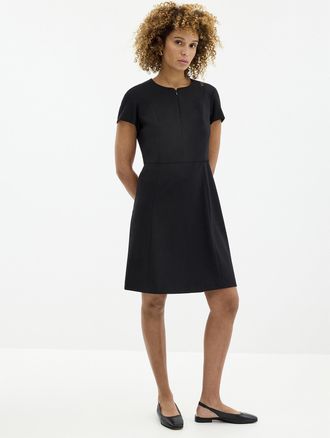 Contemporaine Womens Cap-sleeve zip-up slit collar dress