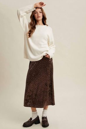Wishlist Velvet Floral Midi Skirt In Brown