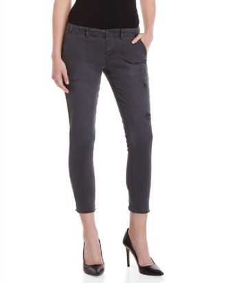 Pam & Gela Distressed Raw Hem Lace Up Detail Skinny Pants In Grey