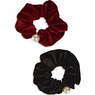 Tasha Assorted 2-Pack Velvet Scrunchies with Faux Pearl in Red/Black at Nordstrom