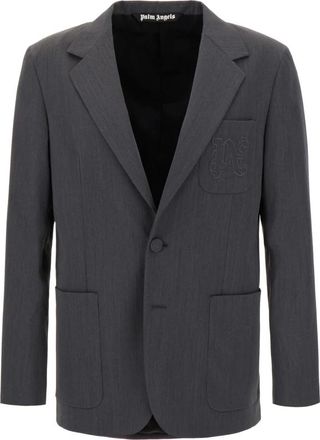Palm Angels Monogram Blazer - Heren - Blazers - Grijs - XL - Wol - Jassen