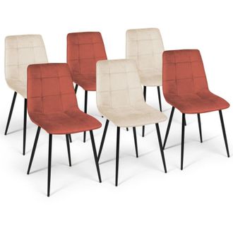 IDMarket Set di 6 sedie MILA in velluto misto terracotta e beige x3