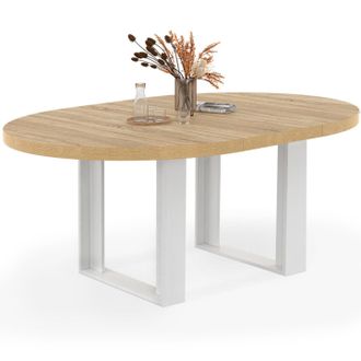 IDMarket Table &Agrave; Manger Extensible Ronde Phoenix 6-8 Personnes Bois Et Blanc 120-160 Cm