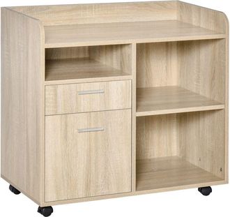 Vinsetto Vinsetto - Armario De Oficina Para Impresora Con 3 Compartimentos 2 Cajones Para Archivos Estante Ajustable Ruedas Con 2 Frenos 80x40x72 Cm Roble