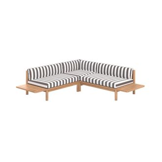 Rendez-Vous D&eacute;co Sof&aacute; de esquina jard&iacute;n teca maciza y cojines rayados 4 plazas