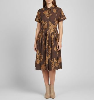 Carolina Herrera Brown Jasmine Biznaga Print Cotton Shirt Dress