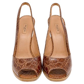 Alaia Open Toe High Heels in Animal Print Leather