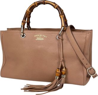 Gucci Beige Leather Shoulder Bag Tote Bag (Pre-Owned)