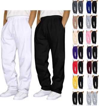 Generic 2 Piece Mens Joggers Bottoms Open Hem Tracksuit Bottoms Men Loose Fit Baggy Trousers for Gym Sports Activewear Lounge Pants Wide Leg Jogging Bottoms S