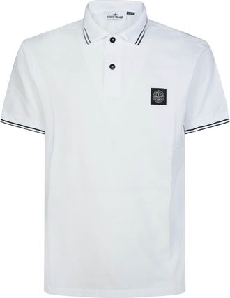 Stone Island White Black Double Stripes Polo Shirt