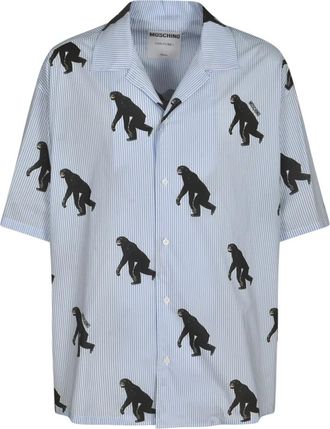 Moschino Shirt met grafische print - Heren - Korte mouwen Overhemden - Blauw - M - Overhemden