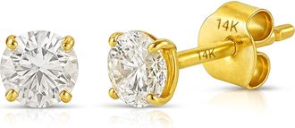 MAX + STONE 14k Yellow or White Gold Solitaire Round Cubic Zirconia Stud Earrings 3.5mmto8mm