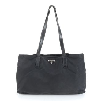 Prada Black Nylon Leather Shoulder Bag Tote Bag (Pre-Owned)