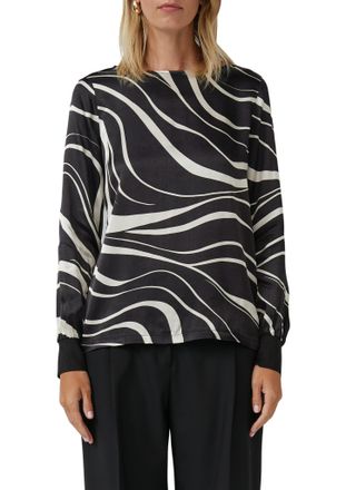 s.Oliver Black Label Langarmshirt S.OLIVER BLACK LABEL, Damen, Gr. 38, schwarz (schwarz aop), Web, Obermaterial: 100% Viskose, bedruckt, relaxed fit normal, U-Boot-Ausschn