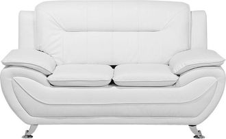 Beliani Sof&aacute; 2 Plazas Tapizado En Piel Sint&eacute;tica Blanca Con Coj&iacute;n Reposabrazos Estilo Moderno Leira