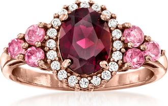 Ross-Simons Rhodolite Garnet and. Pink Tourmaline Ring With. White Zircon in 18kt Rose Gold Over Sterling