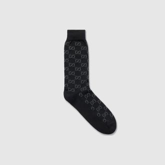 Gucci GG Cotton Blend Socks, Size L, Black