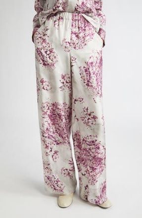 Lafayette 148 New York Riverside Spotted Glaze Print Wide Leg Silk Twill Pants in Violet Ash Multi at Nordstrom Rack, Size Large