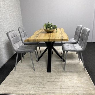 Kosy Koala Wooden Brown Dining Table with 4 Grey Velvet Chairs, Stylish Dining Room Furniture