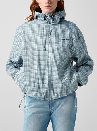 Acne Studios Womens Blue plaid hooded shirt jacket