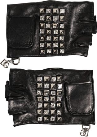Dolce & Gabbana Black Leather Studded Fingerless Hand Mitten Men Mens Gloves