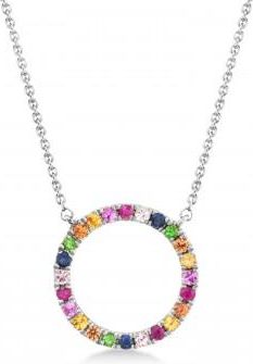 Allurez Multi-Colored Circle Gemstone Pendant necklace in 14K White Gold (0.29ct)
