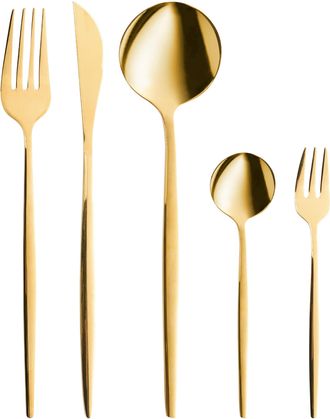 Beliani Cuberter&iacute;a Moderna Conjunto 30 Cubiertos Para 6 Personas Cuchillo Tenedor Cuchara Cucharilla Tenedor Para Postre Acero Inoxidable Dorado Rigatoni