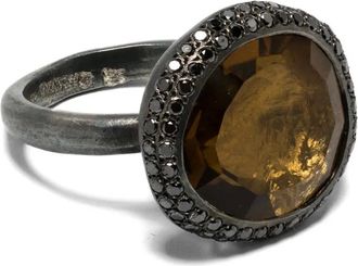 Rosa Maria Anello in argento sterling con diamanti neri e quarzo - Nero
