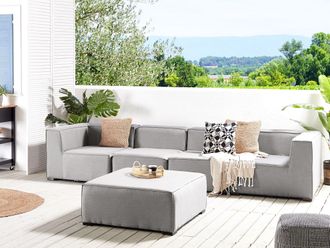 Beliani Sof&aacute; 4 Plazas Modular Gris Claro Negro Con Reposapi&eacute;s Poli&eacute;ster Jard&iacute;n Exterior Arezzo