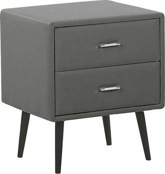 Beliani Beliani - Mesita De Noche Tapizada En Piel Sint&eacute;tica Gris Con 2 Cajones Patas Negras Estilo Minimalista Moderno Essonne