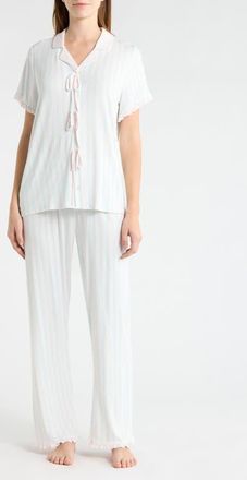 French Connection Bow Detail Stripe Pajamas in Blue/Pink Stripe at Nordstrom, Size X-Large